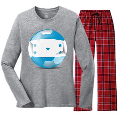 Soccer Ball Country Flag Honduras Women's Long Sleeve Flannel Pajama Set 