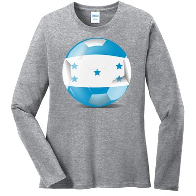 Soccer Ball Country Flag Honduras Ladies Long Sleeve Shirt