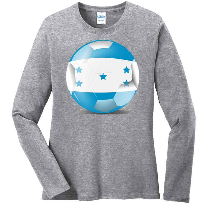 Soccer Ball Country Flag Honduras Ladies Long Sleeve Shirt