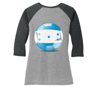 Soccer Ball Country Flag Honduras Women's Tri-Blend 3/4-Sleeve Raglan Shirt