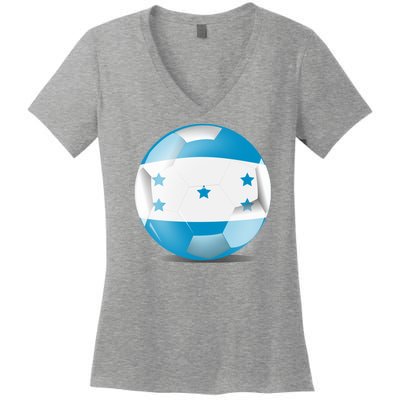 Soccer Ball Country Flag Honduras Women's V-Neck T-Shirt