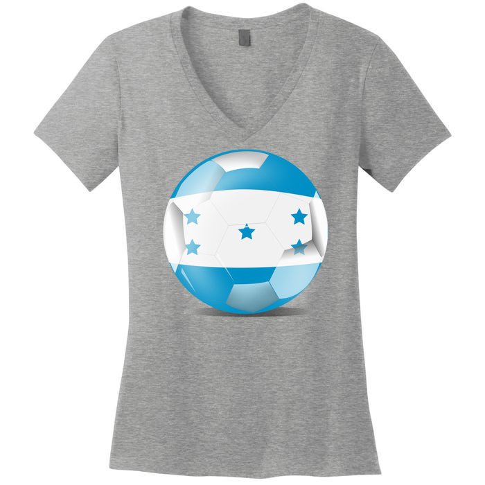 Soccer Ball Country Flag Honduras Women's V-Neck T-Shirt