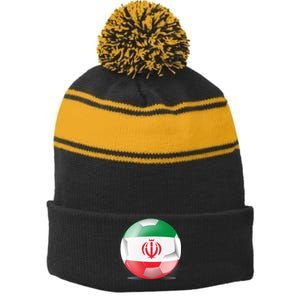 Soccer Ball Country Flag Iran Stripe Pom Pom Beanie