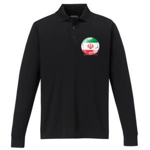 Soccer Ball Country Flag Iran Performance Long Sleeve Polo