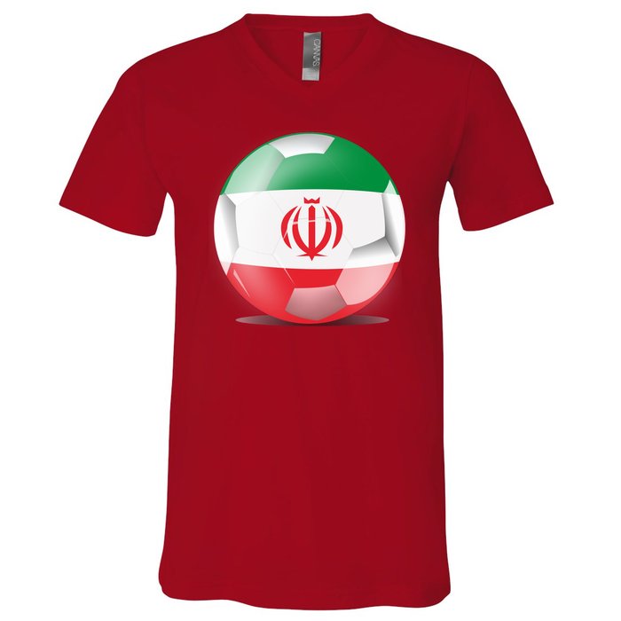 Soccer Ball Country Flag Iran V-Neck T-Shirt