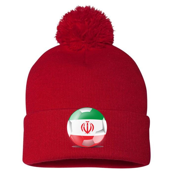 Soccer Ball Country Flag Iran Pom Pom 12in Knit Beanie