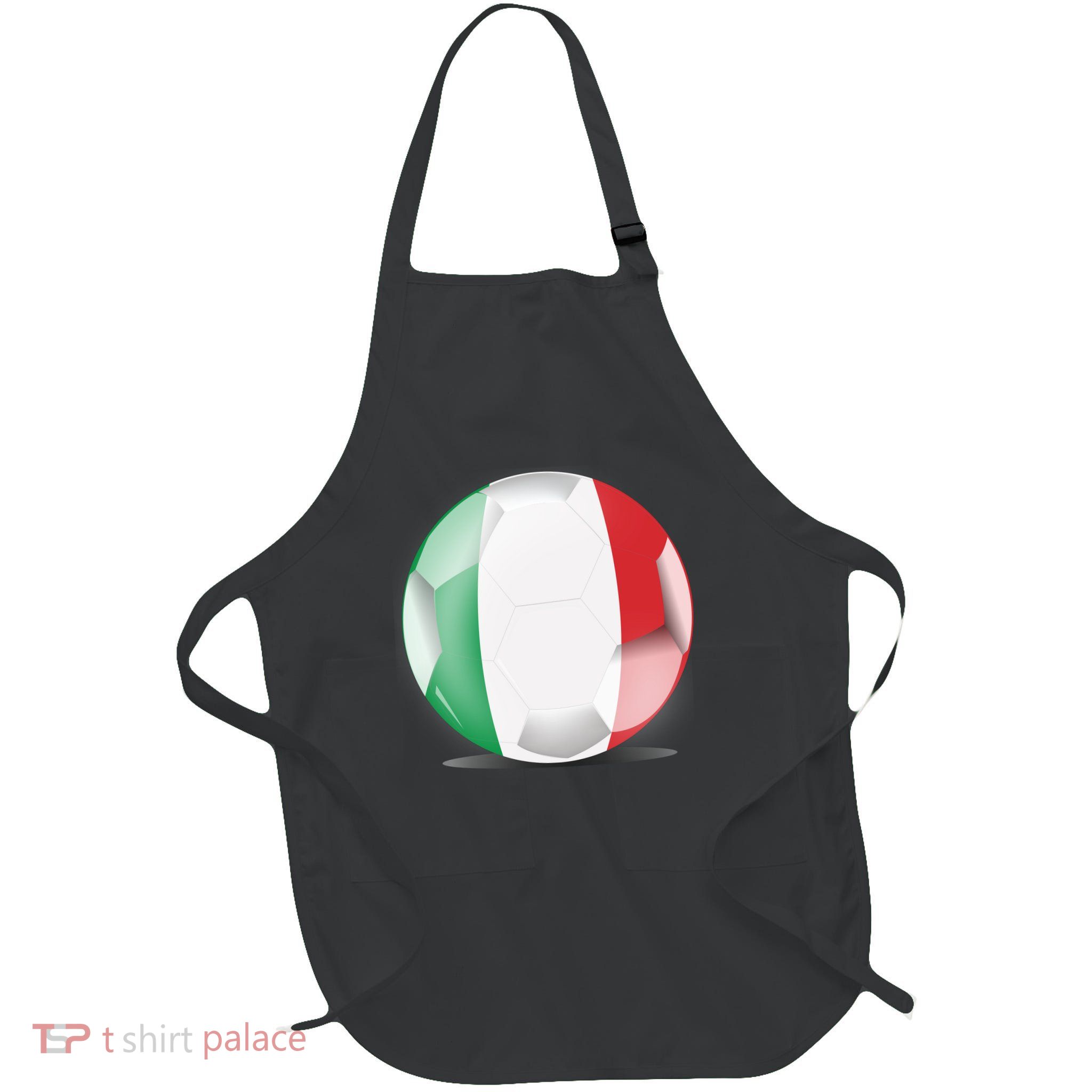 Soccer Ball Country Flag Italy Full-Length Apron With Pockets