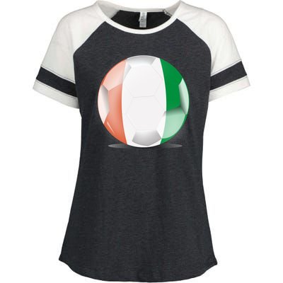 Soccer Ball Country Flag Ivory Coast Enza Ladies Jersey Colorblock Tee