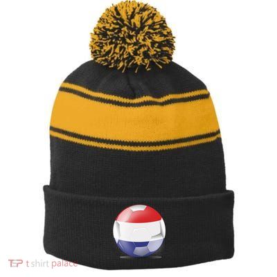 Soccer Ball Country Flag Netherlands Stripe Pom Pom Beanie