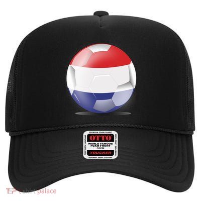 Soccer Ball Country Flag Netherlands High Crown Mesh Back Trucker Hat