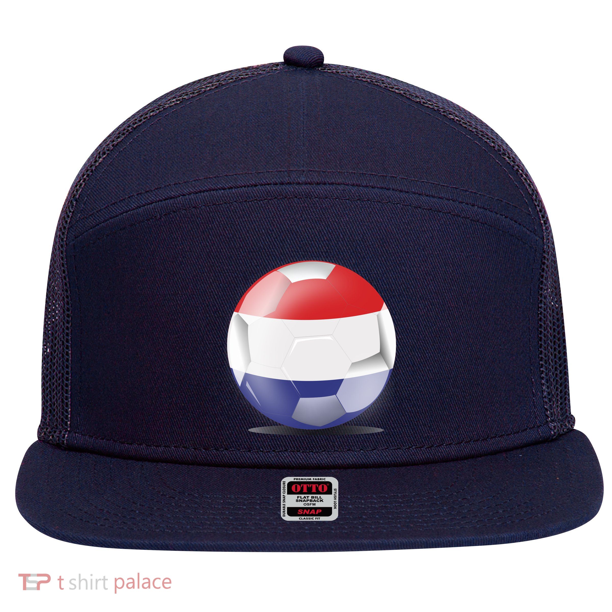 Soccer Ball Country Flag Netherlands 7 Panel Mesh Trucker Snapback Hat