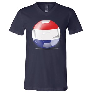 Soccer Ball Country Flag Netherlands V-Neck T-Shirt