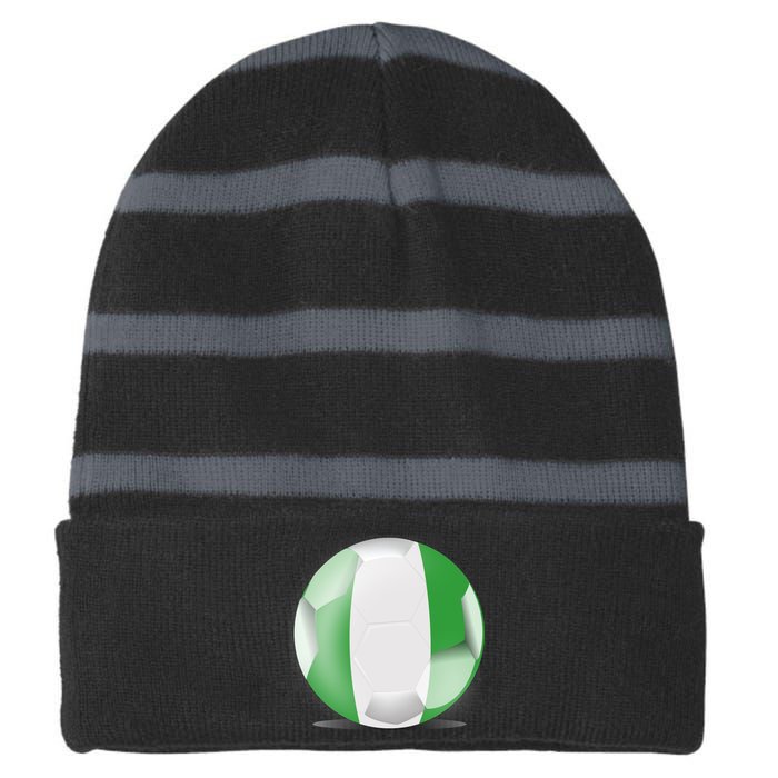 Soccer Ball Country Flag Nigeria Striped Beanie with Solid Band