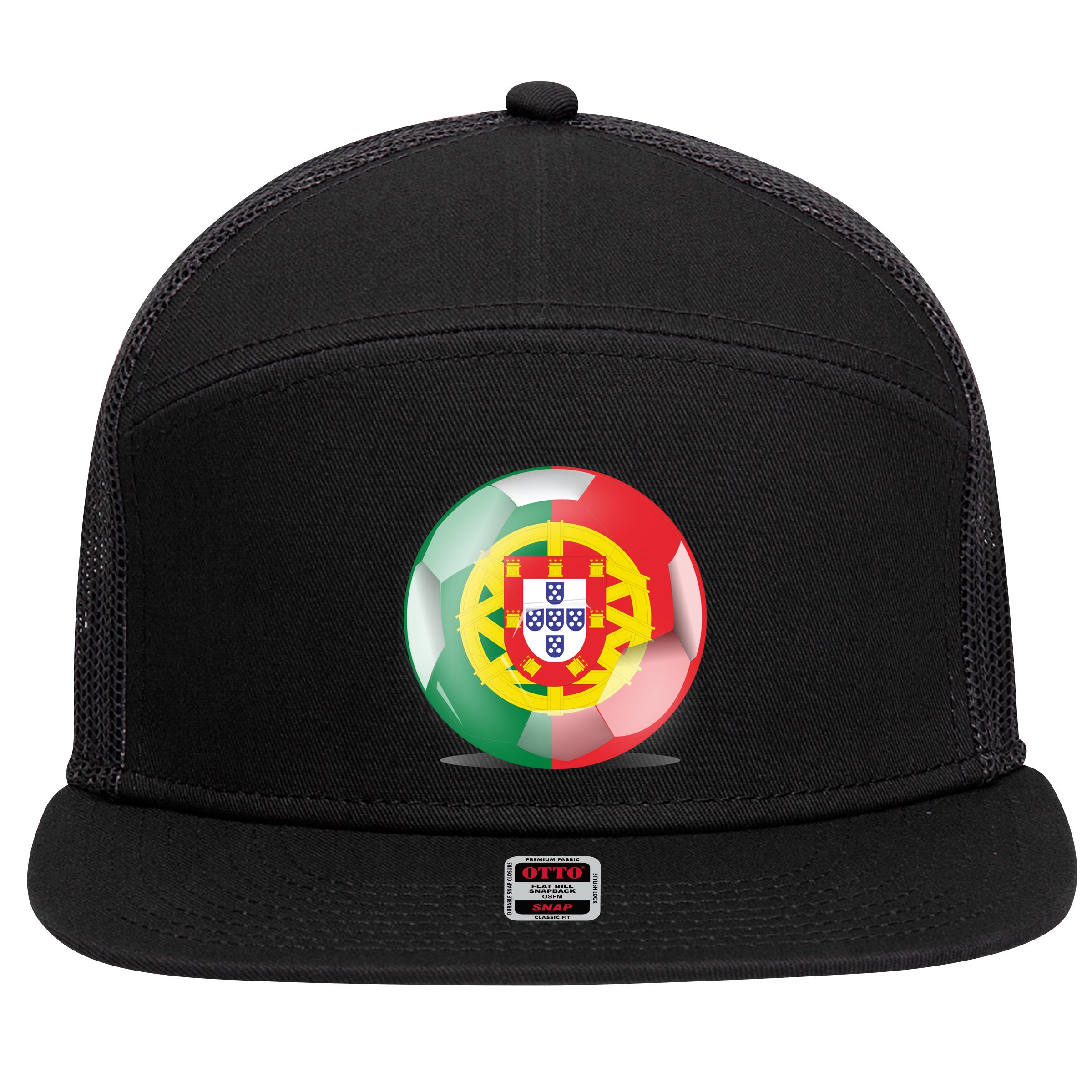 Soccer Ball Country Flag Portugal 7 Panel Mesh Trucker Snapback Hat