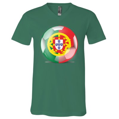 Soccer Ball Country Flag Portugal V-Neck T-Shirt