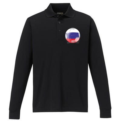 Soccer Ball Country Flag Russia Performance Long Sleeve Polo