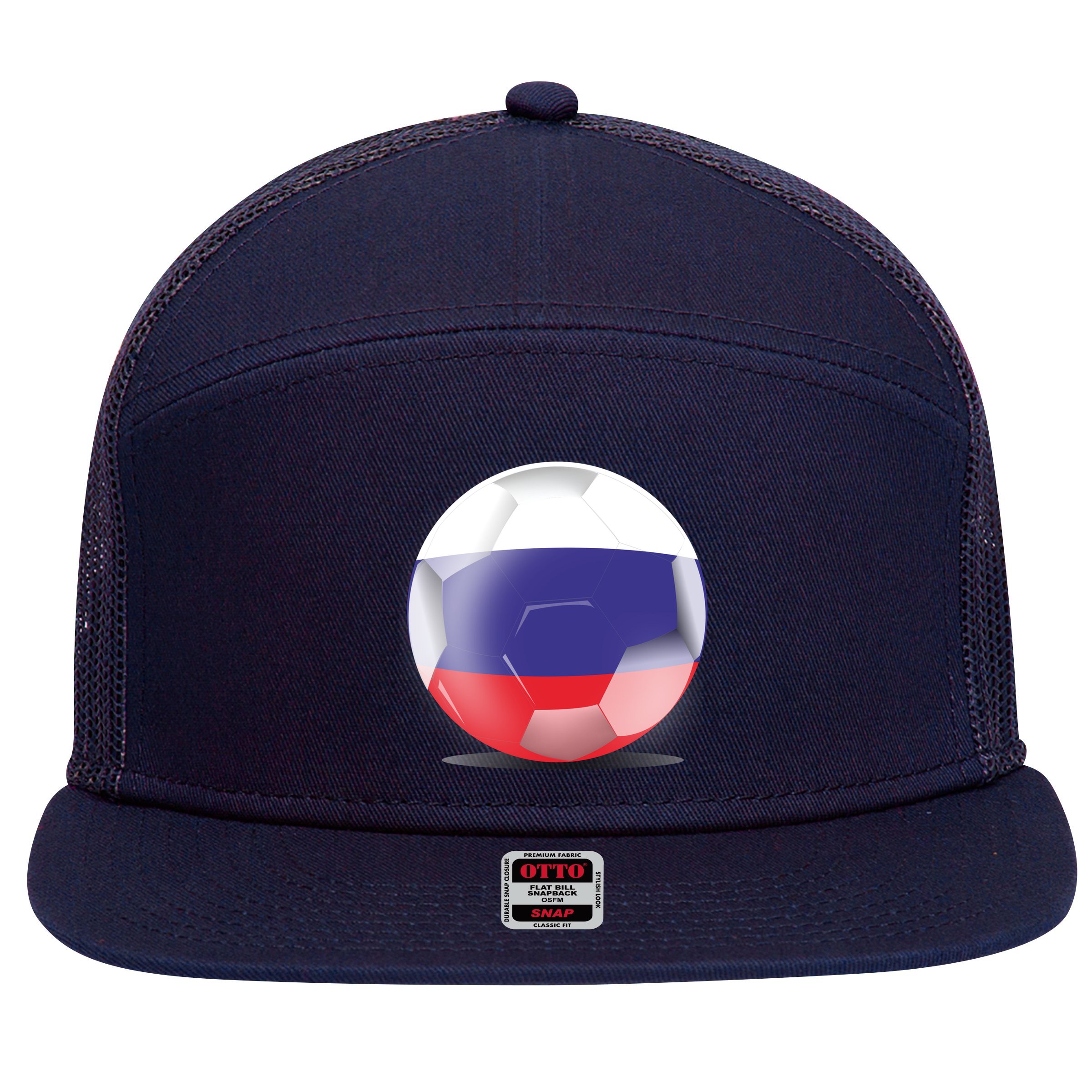 Soccer Ball Country Flag Russia 7 Panel Mesh Trucker Snapback Hat
