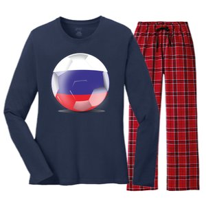 Soccer Ball Country Flag Russia Women's Long Sleeve Flannel Pajama Set 