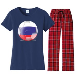 Soccer Ball Country Flag Russia Women's Flannel Pajama Set