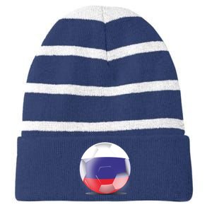 Soccer Ball Country Flag Russia Striped Beanie with Solid Band