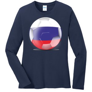 Soccer Ball Country Flag Russia Ladies Long Sleeve Shirt