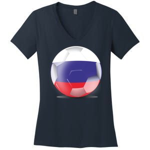 Soccer Ball Country Flag Russia Women's V-Neck T-Shirt