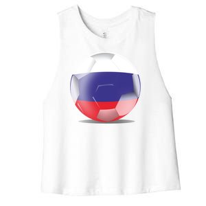 Soccer Ball Country Flag Russia Women's Racerback Cropped Tank