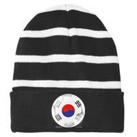 Soccer Ball Country Flag South Korea Striped Beanie with Solid Band