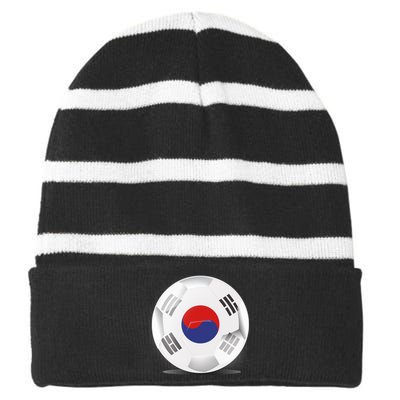 Soccer Ball Country Flag South Korea Striped Beanie with Solid Band