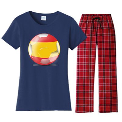 Soccer Ball Country Flag Spain Women's Flannel Pajama Set