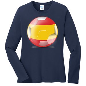 Soccer Ball Country Flag Spain Ladies Long Sleeve Shirt