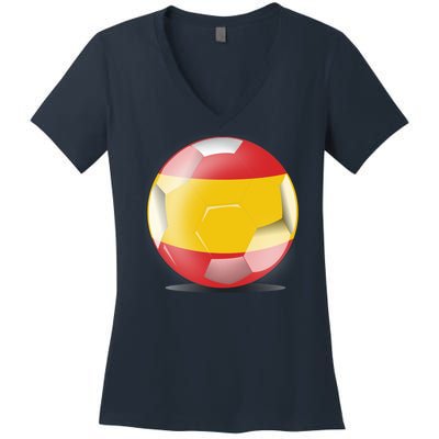 Soccer Ball Country Flag Spain Women's V-Neck T-Shirt