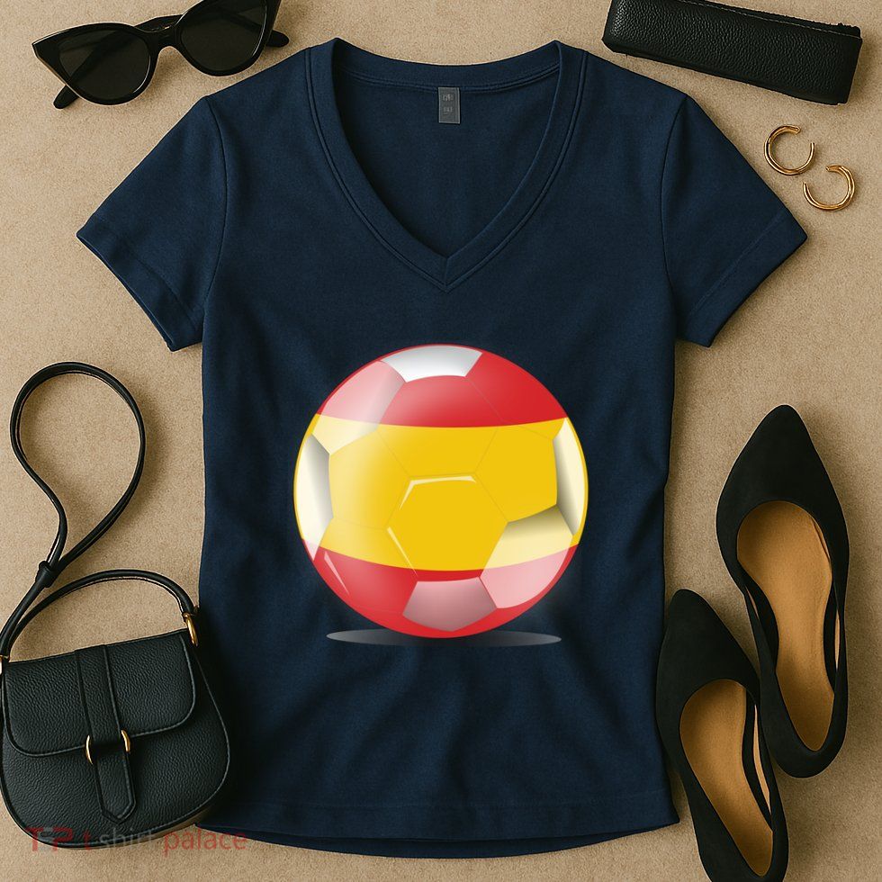 Soccer Ball Country Flag Spain Women's V-Neck T-Shirt