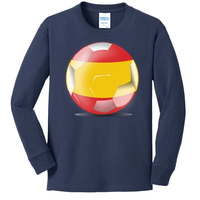 Soccer Ball Country Flag Spain Kids Long Sleeve Shirt