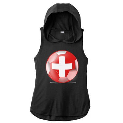 Soccer Ball Country Flag Switzerland Ladies PosiCharge Tri-Blend Wicking Draft Hoodie Tank