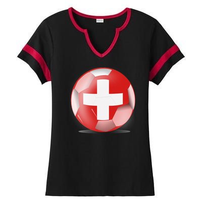 Soccer Ball Country Flag Switzerland Ladies Halftime Notch Neck Tee