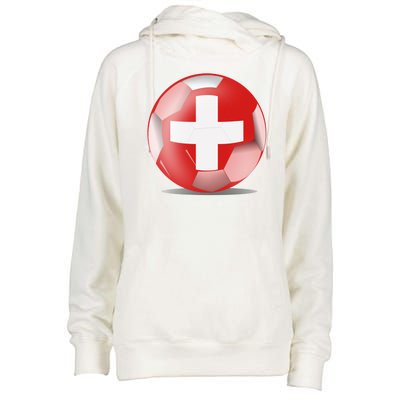 Soccer Ball Country Flag Switzerland Womens Funnel Neck Pullover Hood