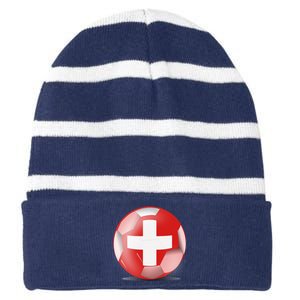 Soccer Ball Country Flag Switzerland Striped Beanie with Solid Band