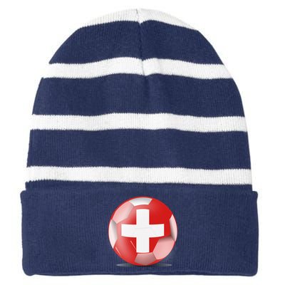 Soccer Ball Country Flag Switzerland Striped Beanie with Solid Band