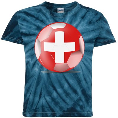 Soccer Ball Country Flag Switzerland Kids Tie-Dye T-Shirt