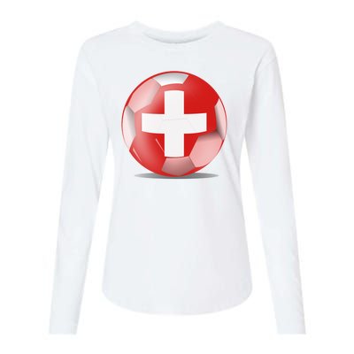 Soccer Ball Country Flag Switzerland Womens Cotton Relaxed Long Sleeve T-Shirt