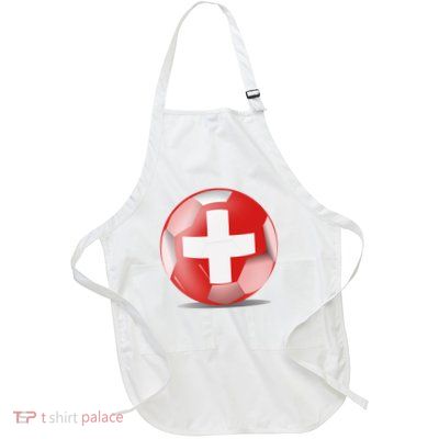 Soccer Ball Country Flag Switzerland Full-Length Apron With Pockets