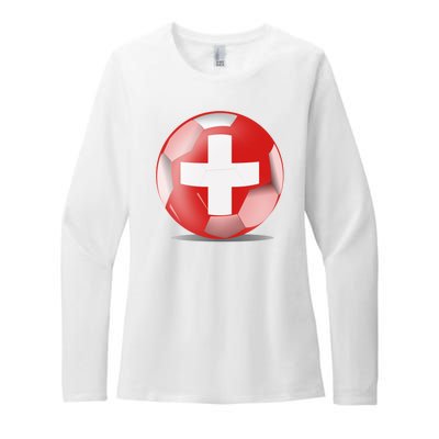 Soccer Ball Country Flag Switzerland Womens CVC Long Sleeve Shirt