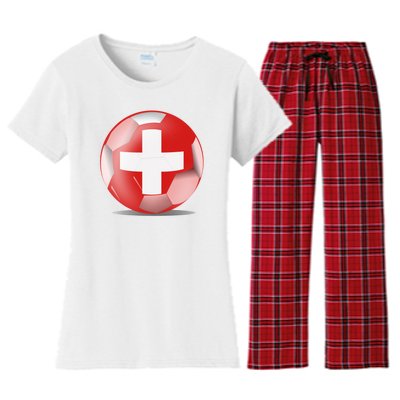 Soccer Ball Country Flag Switzerland Women's Flannel Pajama Set