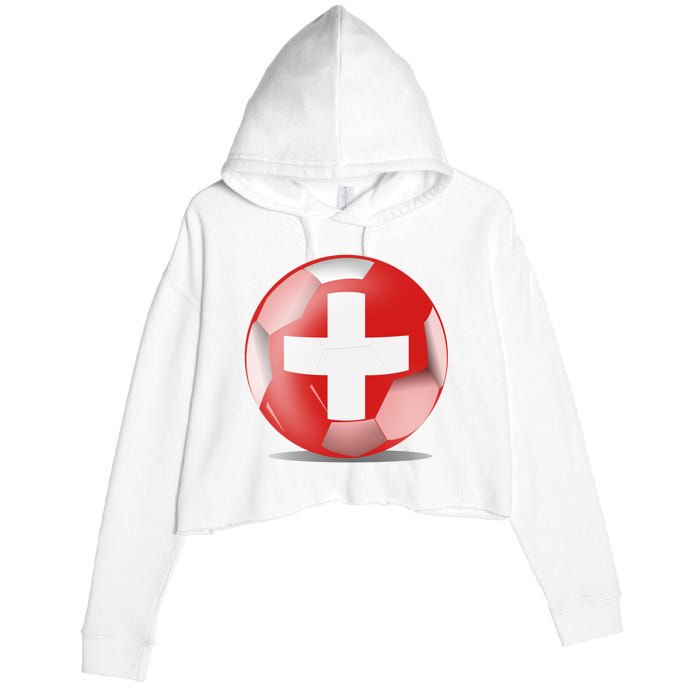 Soccer Ball Country Flag Switzerland Crop Fleece Hoodie