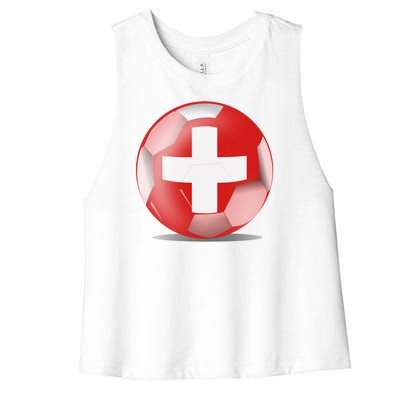 Soccer Ball Country Flag Switzerland Women's Racerback Cropped Tank