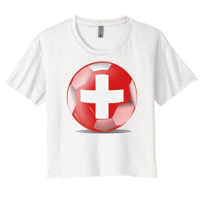 Soccer Ball Country Flag Switzerland Women's Crop Top Tee