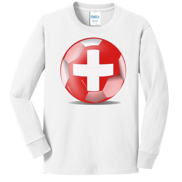 Soccer Ball Country Flag Switzerland Kids Long Sleeve Shirt