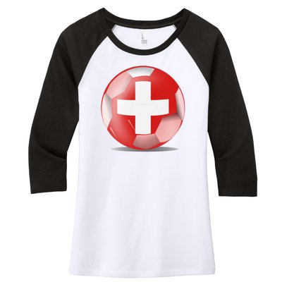 Soccer Ball Country Flag Switzerland Women's Tri-Blend 3/4-Sleeve Raglan Shirt