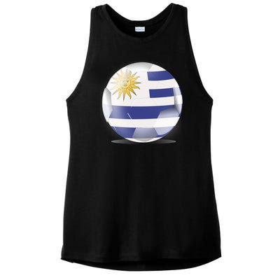 Soccer Ball Country Flag Uruguay Ladies PosiCharge Tri-Blend Wicking Tank